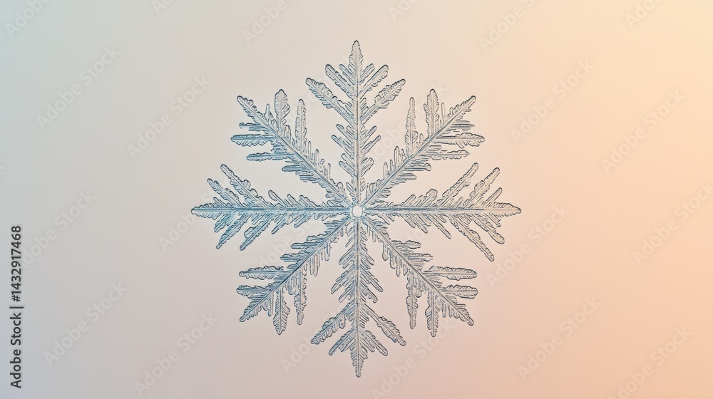 Poster a snowflake with intricate patterns and a central point.