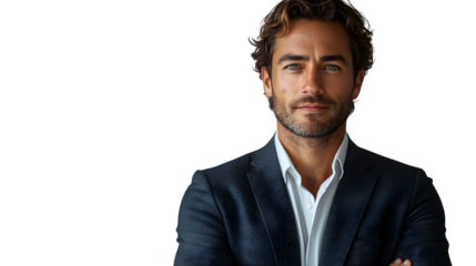 Businessman in suit with crossed arms and confident pose isolated on white background