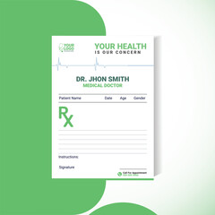 Modern Prescription Pad Template | Clean Green Medical Layout (A5 Size)
