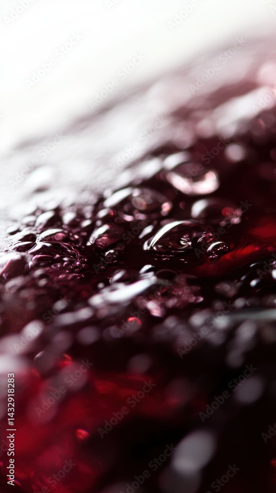 Poster captivating close up of red wine surface with bubbles and reflections creating a rich and luxurious 