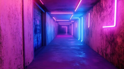 Neon-lit corridor, grunge aesthetic