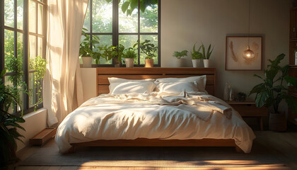 serene sanctuary a cozy bedroom embraced by warmth and natural elegance
