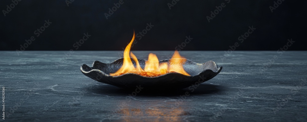 Poster a unique flame centerpiece in a modern setting, creating an inviting atmosphere.