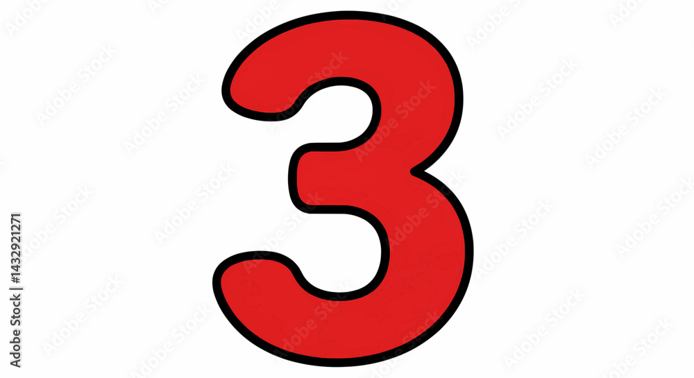Aufkleber digitally created image on a plain white background depicting the number three in a stylized style. 
