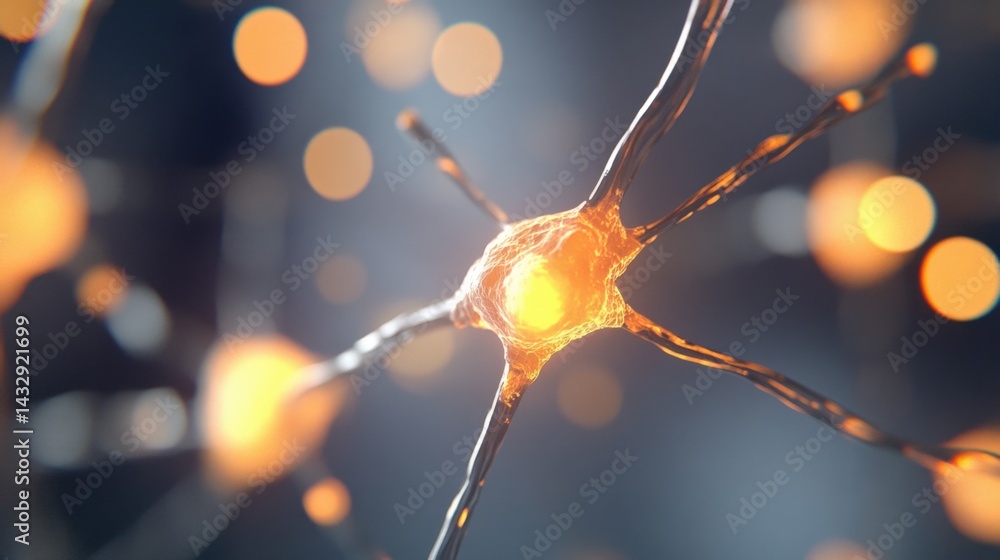 Poster glowing neuron cell structure network