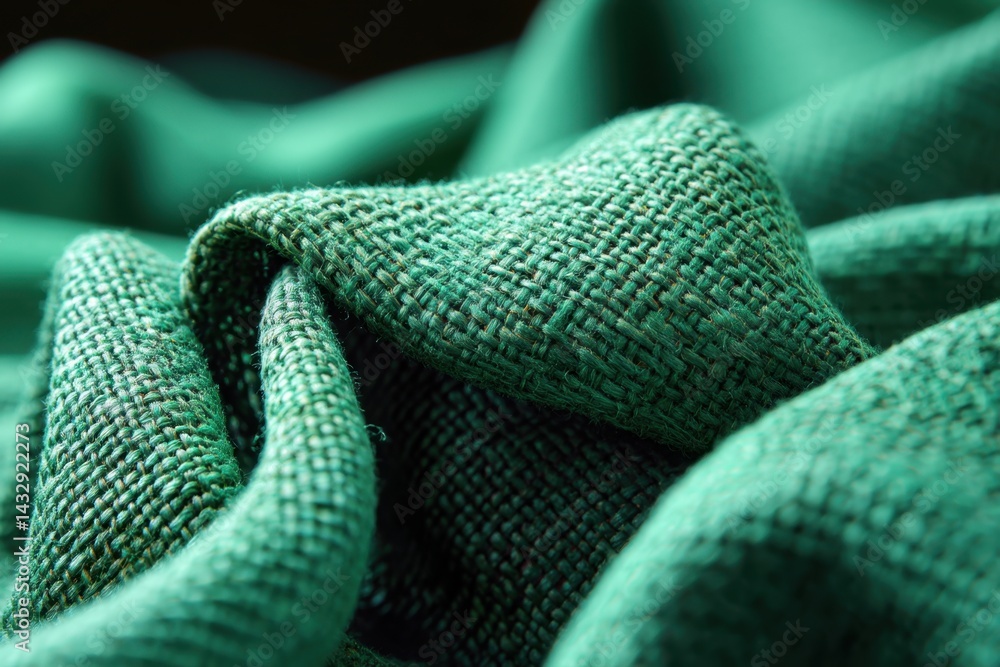 Aufkleber captivating close up of emerald green burlap fabric texture showcasing intricate weave and soft fold