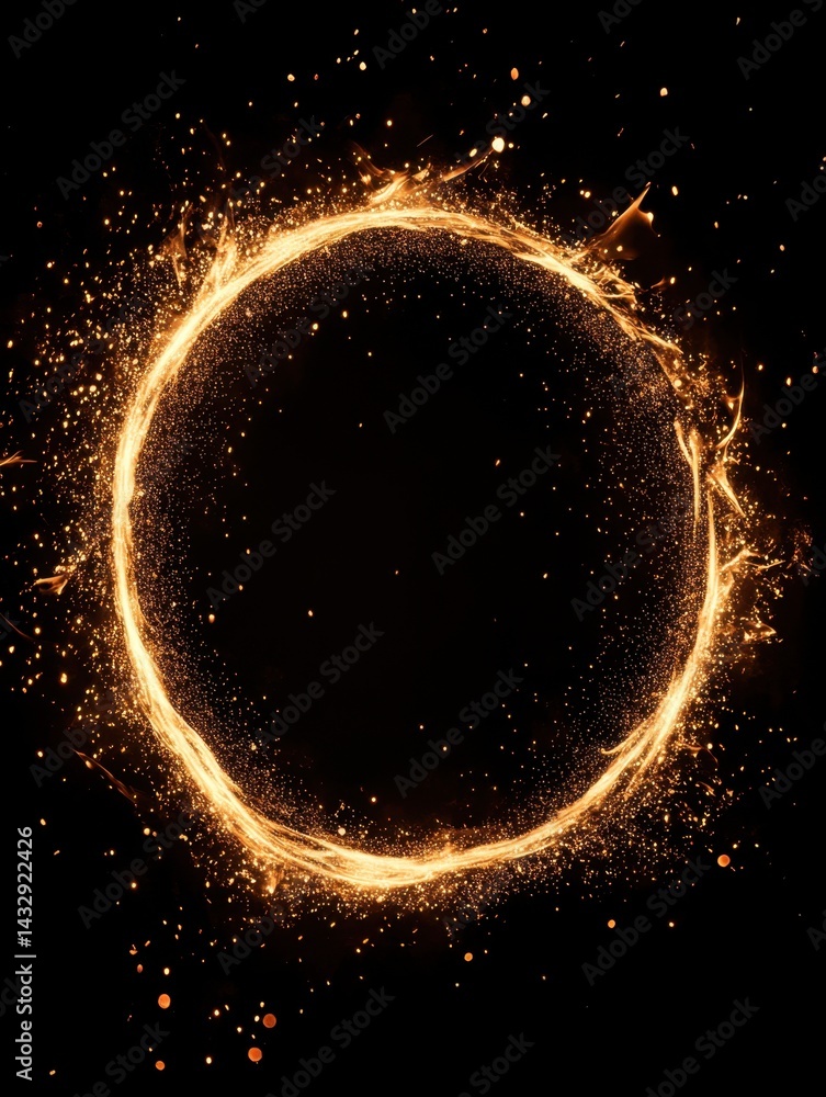 Poster golden light circle with sparks on a dark background creating a magical and ethereal atmosphere perf