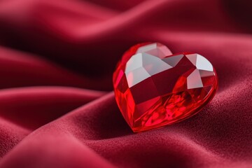 Red heart on velvet fabric