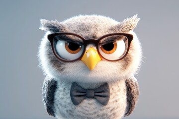 Naklejka premium Owl wearing glasses and a bow tie