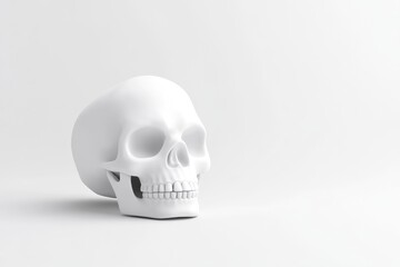 Obraz premium A pristine, white skull, solitary against a blank backdrop. Detailed anatomical features are subtly rendered