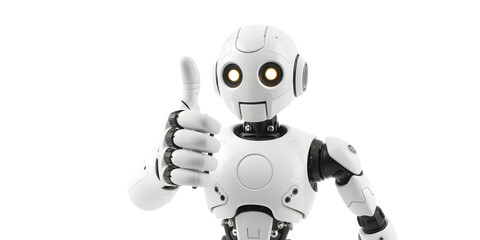 white robot giving a thumbs up white background