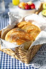 bread basket on a gingham tablecloth