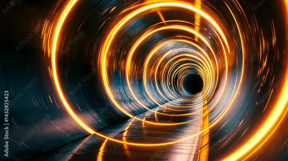 Poster exploring the mesmerizing glow of a futuristic tunnel at twilight, where light and architecture blen