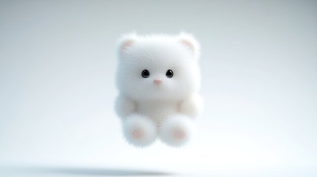 Fluffy white teddy bear, floating in mid-air