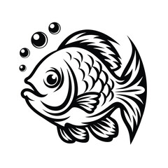 Black and White Fish with Bubbles, Ornate Fins, and Detailed Scales