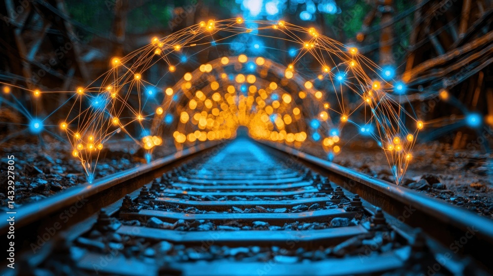 Aufkleber digital network and railway tracks: a journey into the future of connectivity