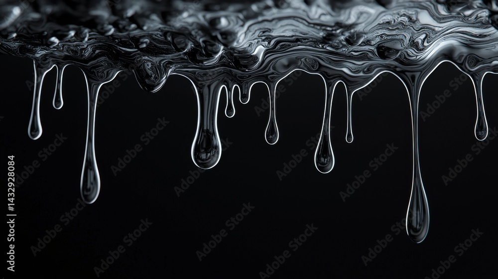 Poster close-up of fluid drips creating an intriguing texture against a dark background.