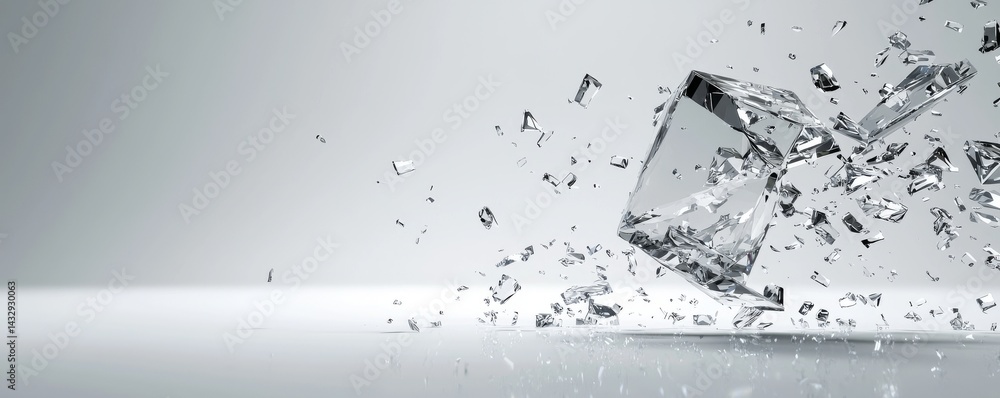 Poster dynamic splash of ice cubes on a reflective surface, capturing motion and clarity.