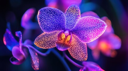 Obraz na płótnie Canvas Vibrant orchid blossom in vibrant neon hues