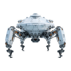 Naklejka premium Futuristic White and Orange Robotic Crab Walker - Front View