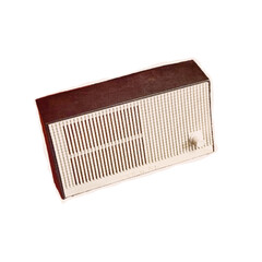 Trendy halftone collage of a radio out an old newspaper. Isolated vector illustration colorful retro sticker broadcast with Bitmap and Dots texture. Vintage aesthetic, 80s - 90s vibe, nostalgic