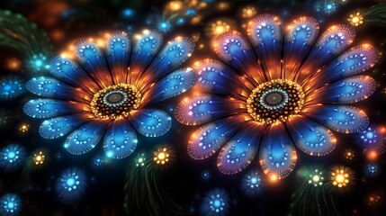 Fototapeta premium Glowing Flowers Night Sky Art