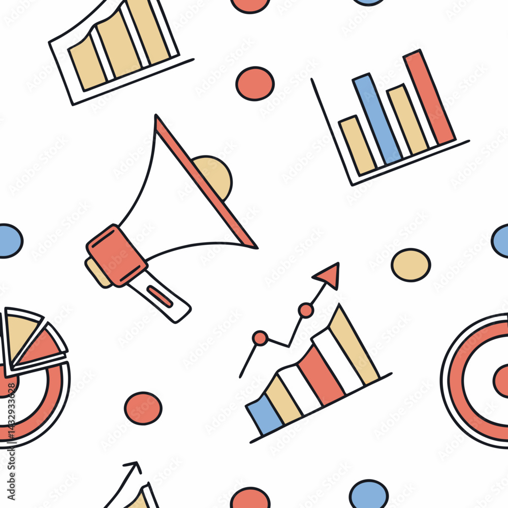 Poster colorful vector pattern of charts and graphs on white background