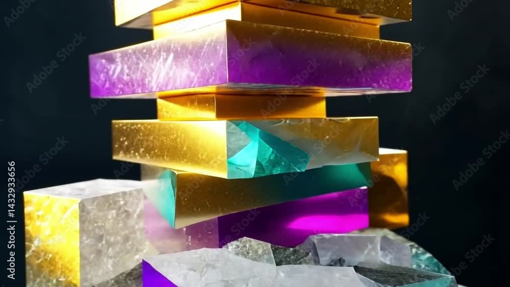 Poster a stunning arrangement of colorful resin blocks on display. this image captures light and texture, p