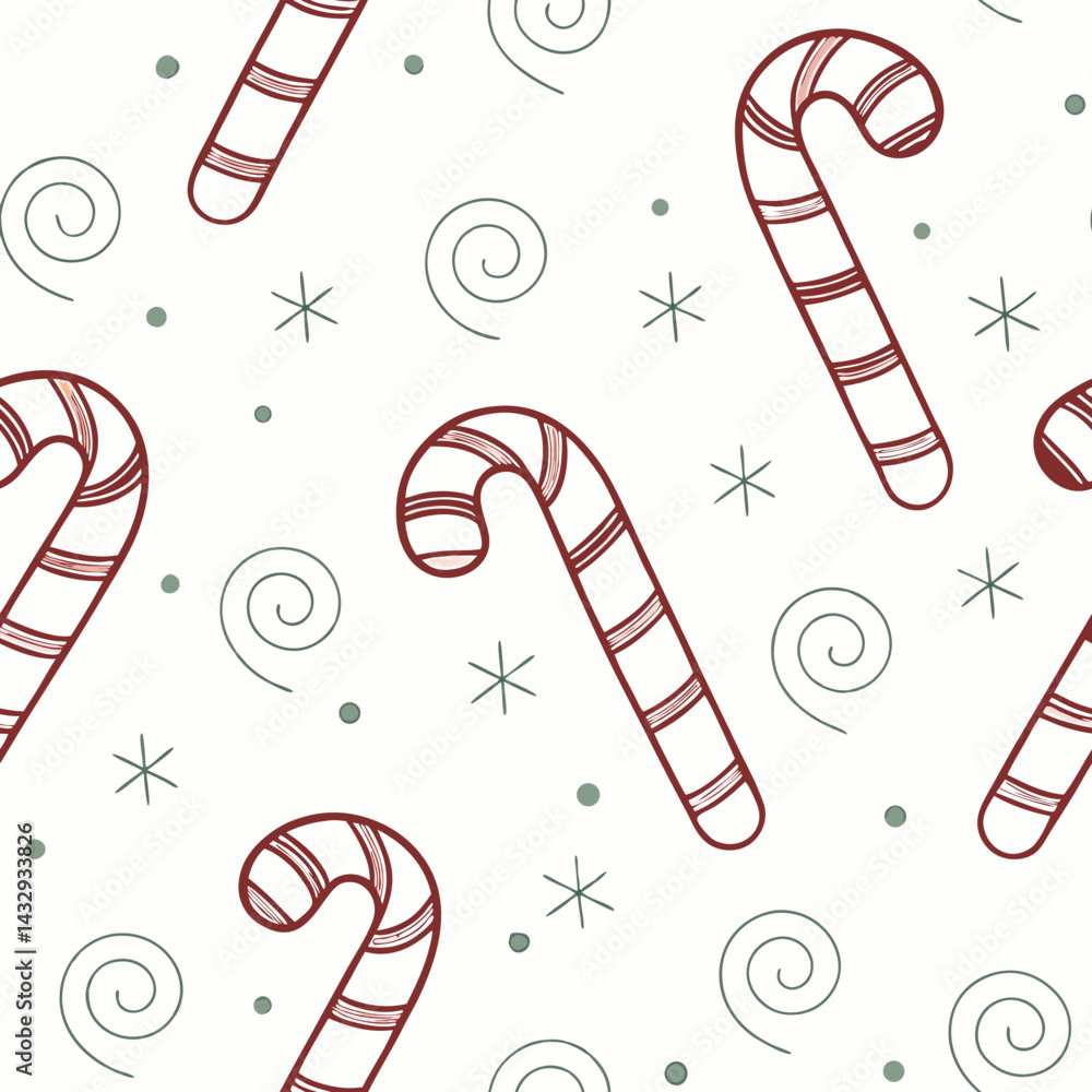 Poster seamless vector pattern design of candy canes with festive swirls