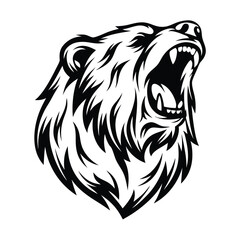 Roaring Black Bear Head Isolated, Aggressive Animal, Outline, Wildlife, Mammal, Danger
