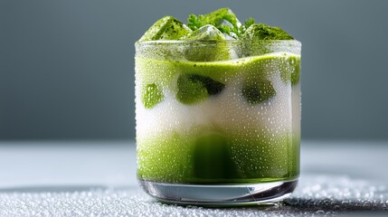 抹茶ラテの氷のクリーム、マクロビュー