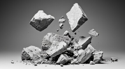 A dramatic black and white image of a pile of rubble.