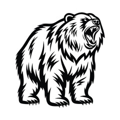 Silhouette of Roaring Bear Black and White Angry Grizzly on Isolated Background