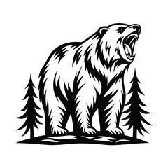 Growling Bear in Silhouette Standing Amongst Pine Trees | Wildlife