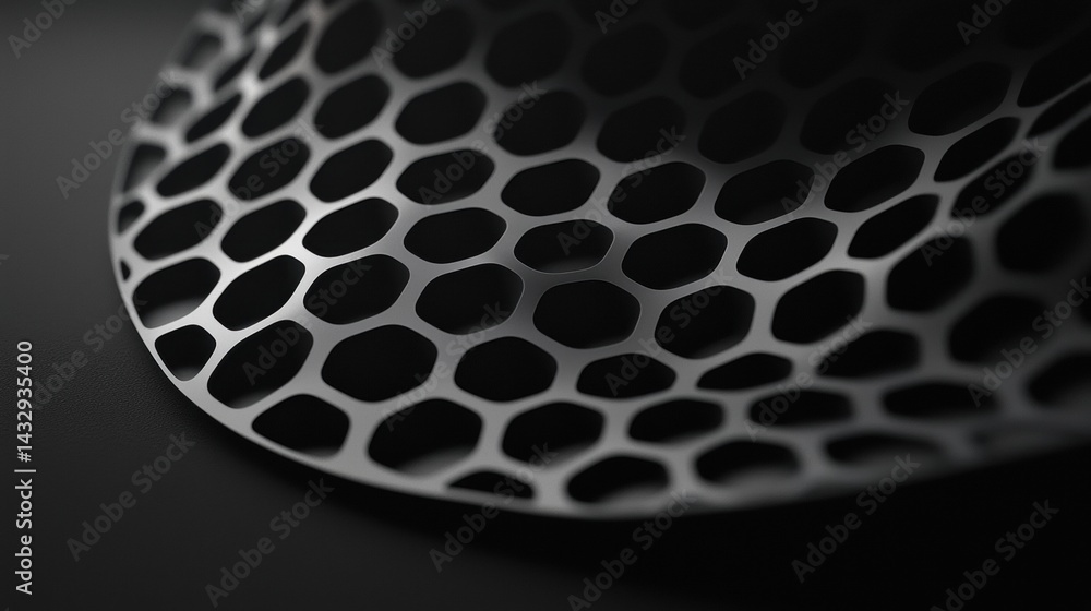 Poster a close-up view of a black and silver mesh with a hexagonal pattern.