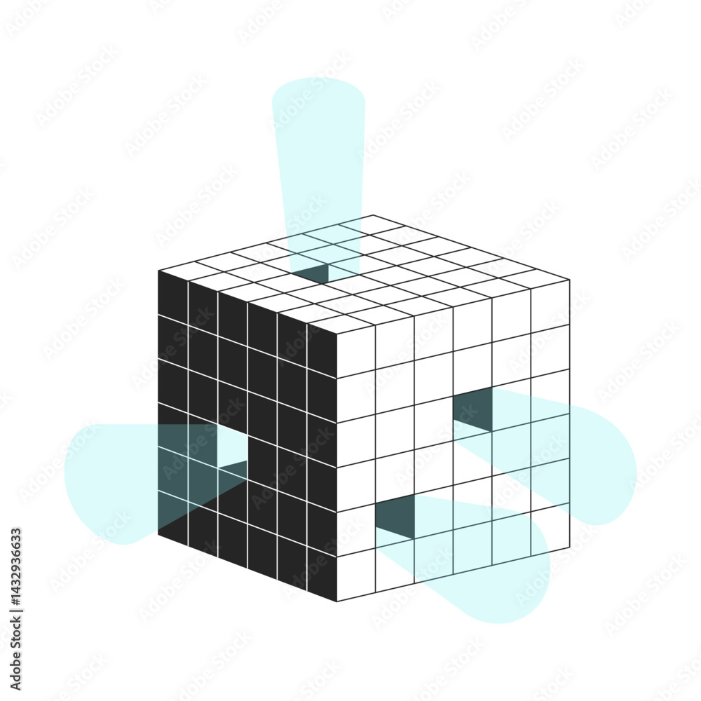Poster digital data cube emitting light 2d line object. structured grid information. system architecture. a