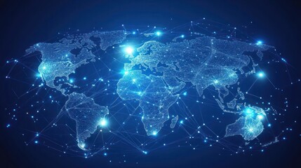 Global network connection, digital world map with glowing nodes and lines. (1)