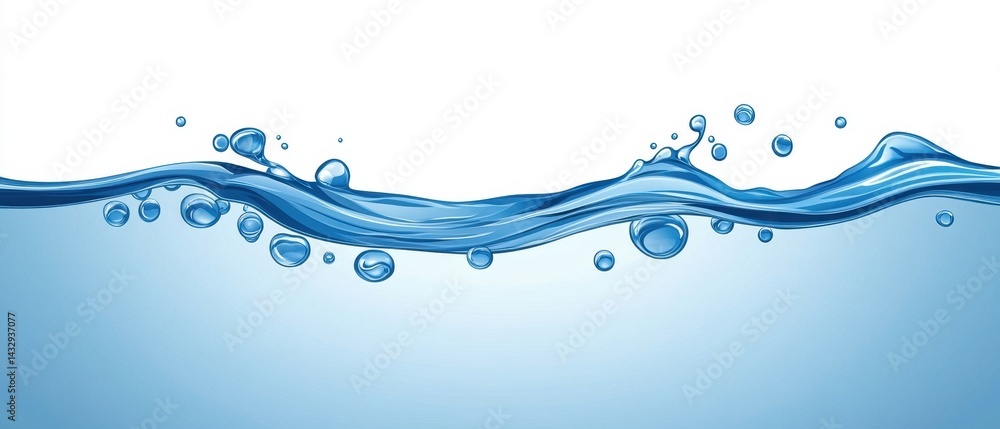 Poster serene blue water surface with gentle waves and floating bubbles creating a refreshing and clean fee