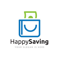 Happy Saving Paper Money Wallet Bank Invest Business Logo Template