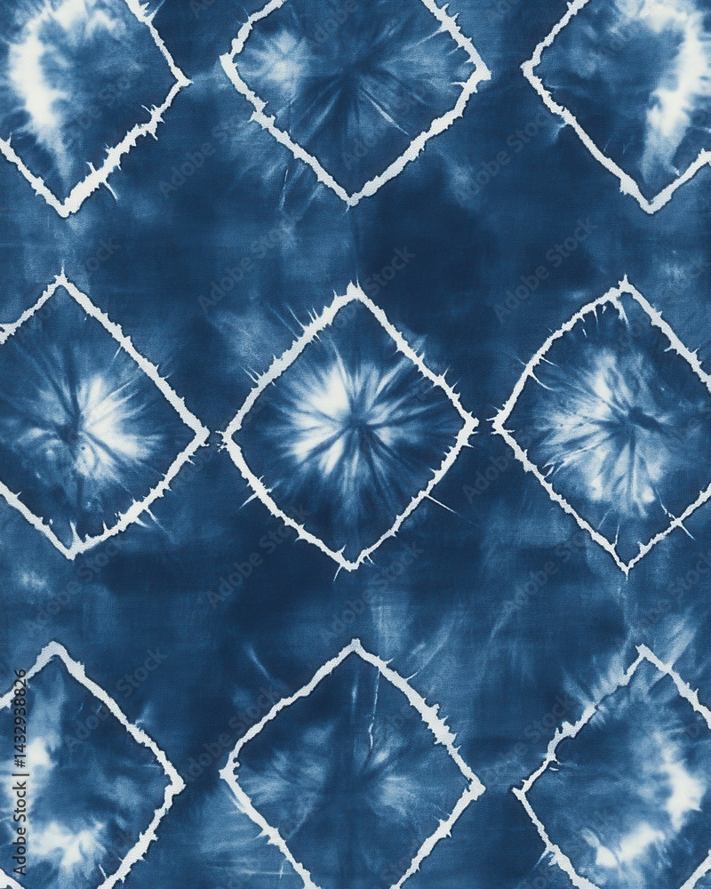 Poster indigo dyed cotton fabric with diamond shaped pattern capturing traditional textile art and design w