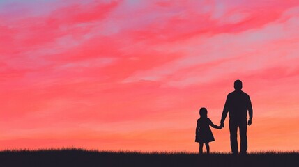 Obraz premium Father and daughter at sunset