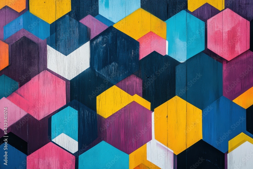Poster vibrant abstract hexagonal pattern showcasing colors and design elements for creative inspiration, a