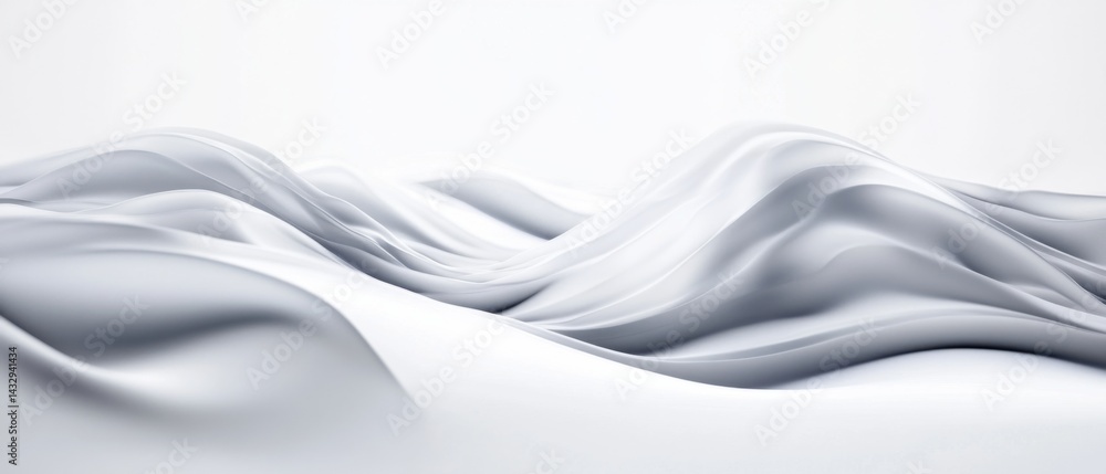 Poster abstract white flowing fabric waves background with smooth elegant curves and soft light, creating a