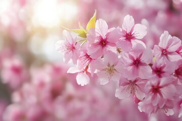 Beautiful cherry blossoms in full bloom against a bright spring sky during sunset, beautiful cherry blossoms by the  seamless ing timelapse virtual Photo Background