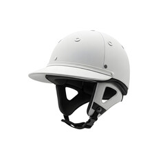 Modern White Equestrian Helmet with Chin Strap on Transparent Background