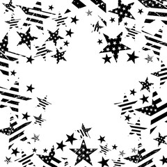 Vintage style star shape, black and white american flag frame vector graphic design. Usa freedom flag border to use for 4th july independence day, memorial day projects. 