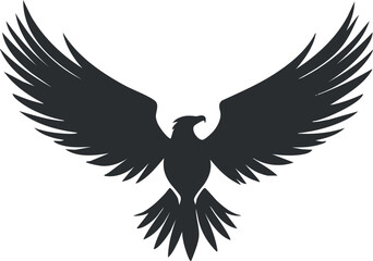 Silhouette of a majestic eagle with spread wings flying in black vector design