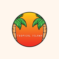 tropicalisland with coconut tree logo vector