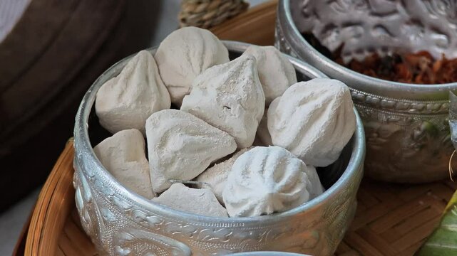 White soft-prepared chalk. Thai, Songkran Festival.