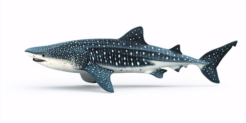 Fototapeta premium A detailed 3D render of a whale shark, showcasing its distinctive spotted pattern against a white background.